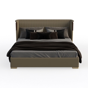 Modern Luxury Leather Upholstered Wingback Platform Bed 3D Model