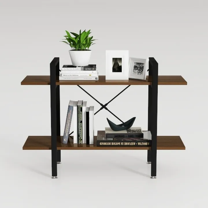 HSH Natural Real Wood Bookshelf, 2 Tier Small