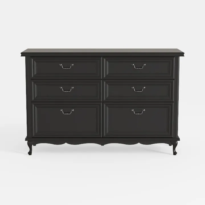 Classic Black Solid Wood 6 Drawer Dresser 3D Model