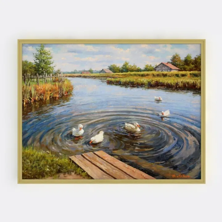 Rustic Farmhouse Duck Pond Landscape Wall Art 3D Model
