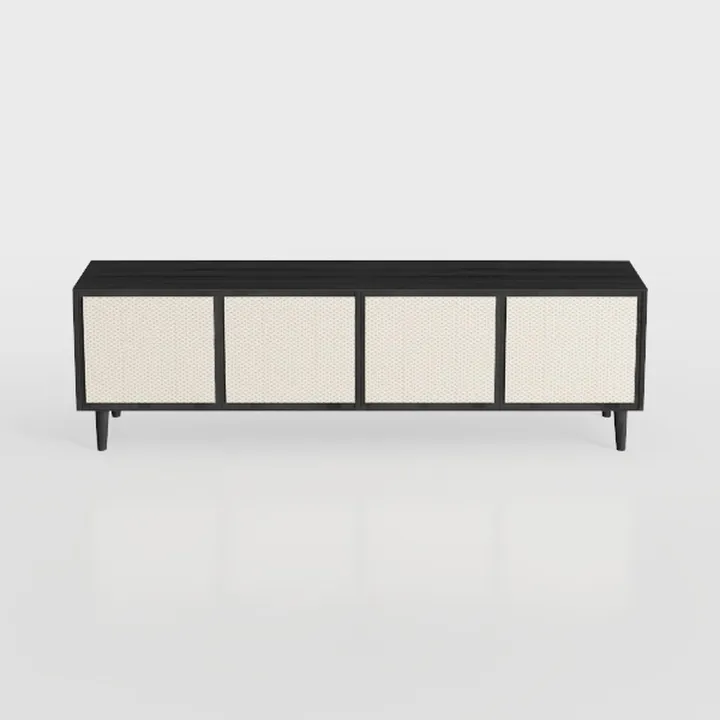Minimalist Japandi Cane Solid Wood TV Stand Console 3D Model