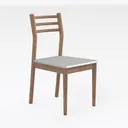 Minimalist Solid Oak Wood Dining Chair with White Seat 3D Model Right 45 Degree View