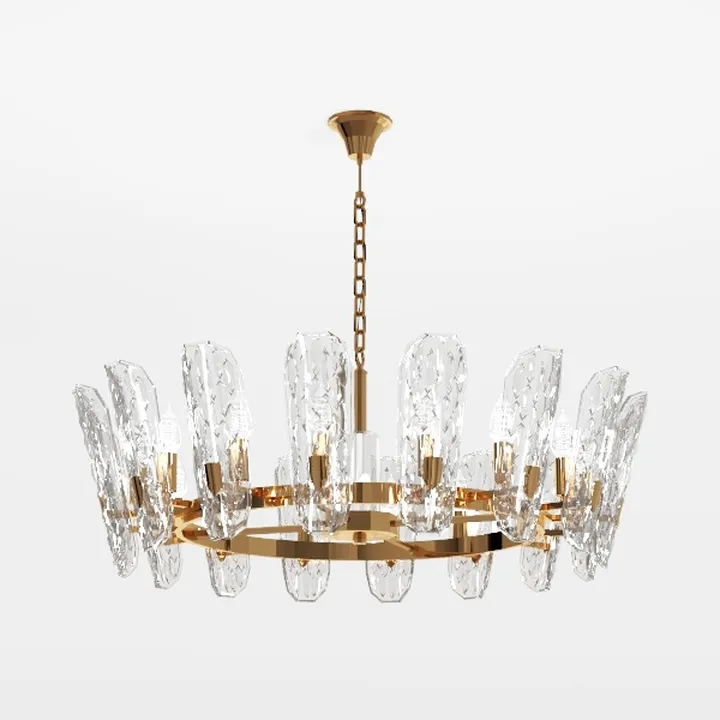 Modern Gold Brass Clear Glass Chandelier 3D Model