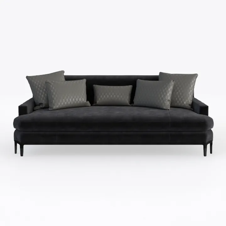 Modern Velvet Upholstered 3 Seater Sofa With Decorative Throw Pillows 3D Model