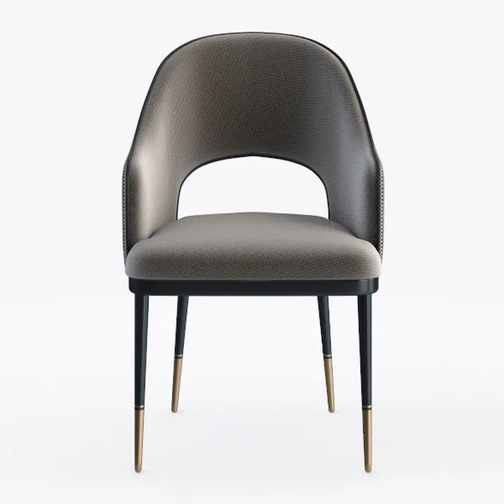 Modern Fabric Upholstered Metal Brass Accent Dining Armchair 3D Model