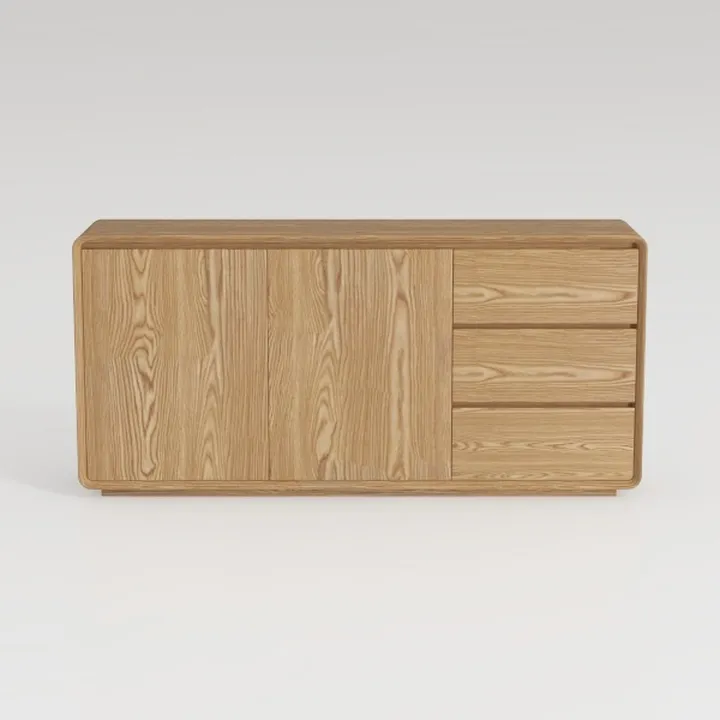 Minimalist Solid Oak Wood Sideboard Cabinet with Storage Drawers 3D Model