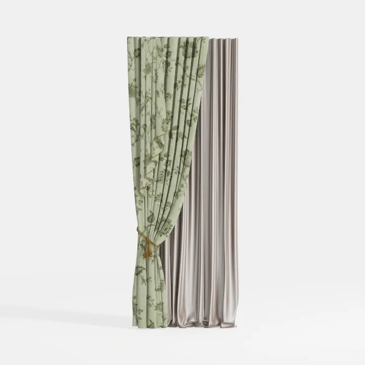 Vintage Floral Printed Fabric Double Layer Curtain 3D Model