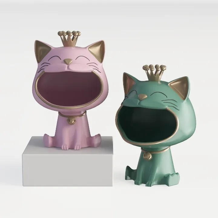 Modern Cute Crown Cat Storage Figurine Decor 3D Model