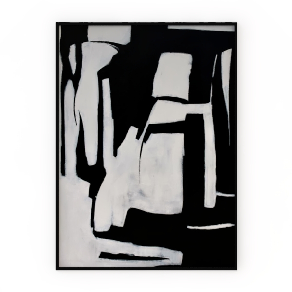 Sofoney - Black Framed Black and White Abstract