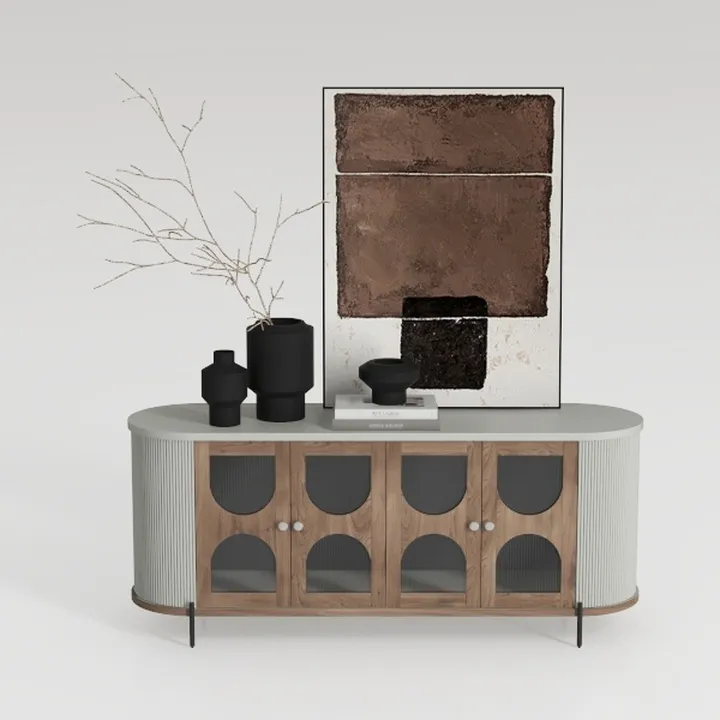 Minimalist Japandi Solid Wood Metal Sideboard Cabinet 3D Model