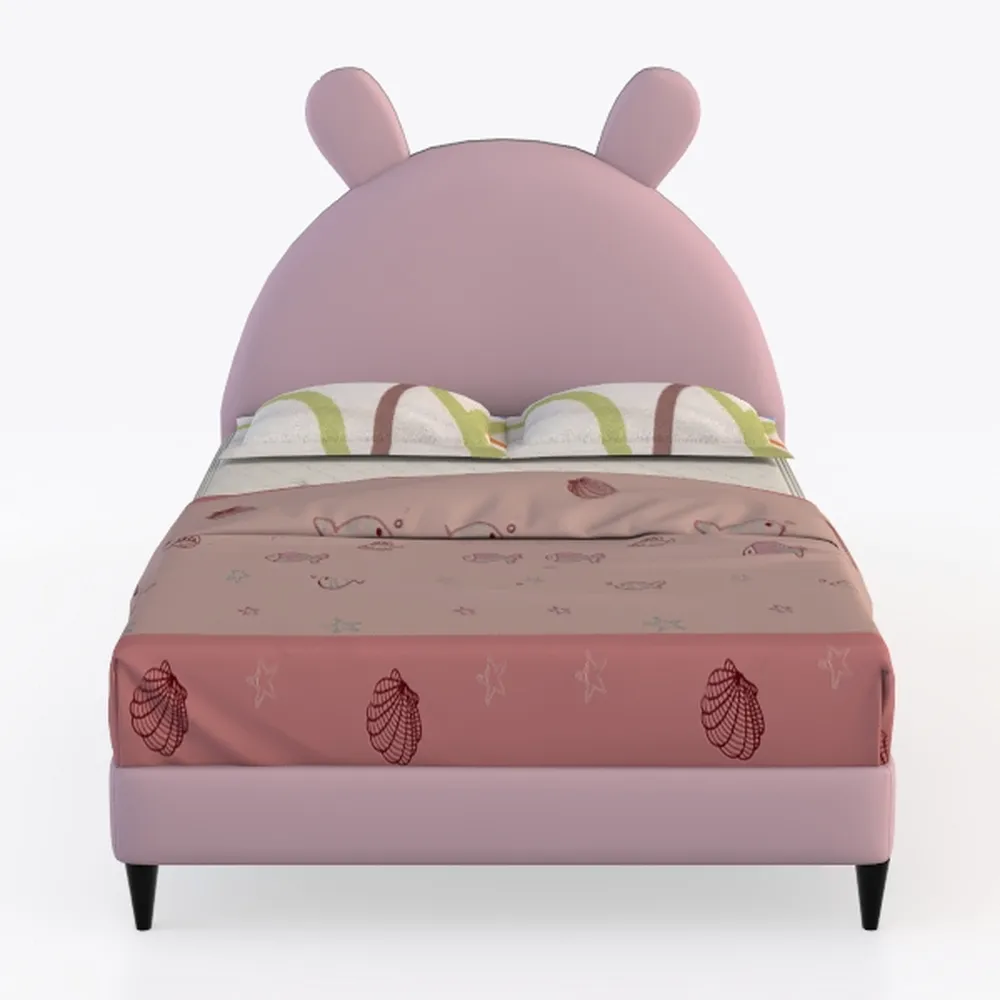 Upholstered Leather Platform Bed with Rabbit Ornam