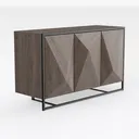 Modern Geometric Solid Wood Black Metal Frame Sideboard Cabinet 3D Model Right 45 Degree View