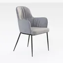 Modern Minimalist Light Gray Velvet Upholstered Armchair with Black Metal Legs 3D Model Right 45 Degree View