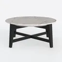 Modern Marble Top Black Solid Wood Round Coffee Table 3D Model Left 45 Degree View