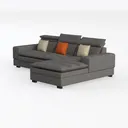 Modern Dark Fabric L-shaped Sectional Sofa with Throw Pillows 3D Model Left 45 Degree View