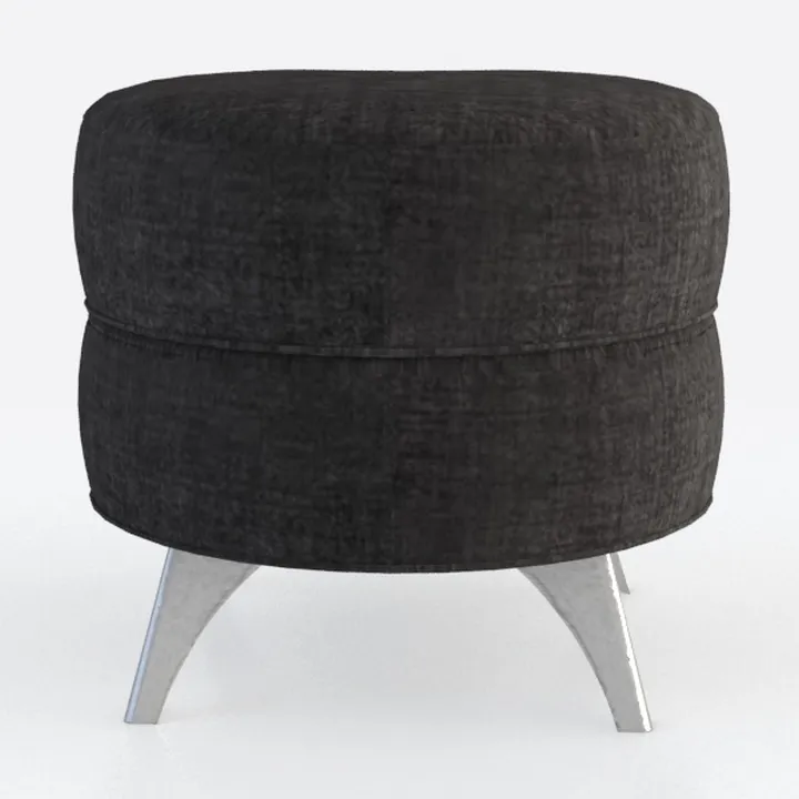 Minimalist Dark Fabric Upholstered Round Ottoman with Metal Legs 3D Model