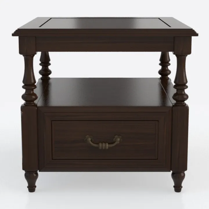 Vintage Solid Walnut Wood Nightstand with Drawer Open Shelf 3D Model
