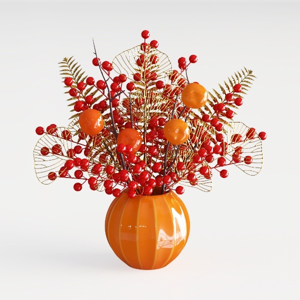 Hollyone Orange Peonies Artificial Flowers in Vase