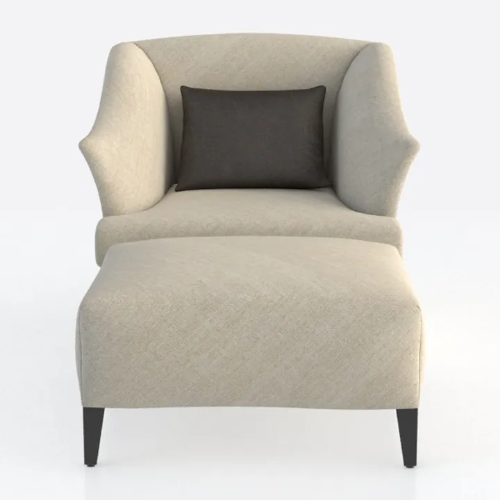 Minimalist Linen Fabric Armchair with Ottoman 3D Model