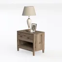 Minimalist Solid Oak Wood Nightstand with Drawer Open Shelf 3D Model Left 45 Degree View