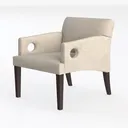 Minimalist Beige Fabric Upholstered Armchair 3D Model Left 45 Degree View