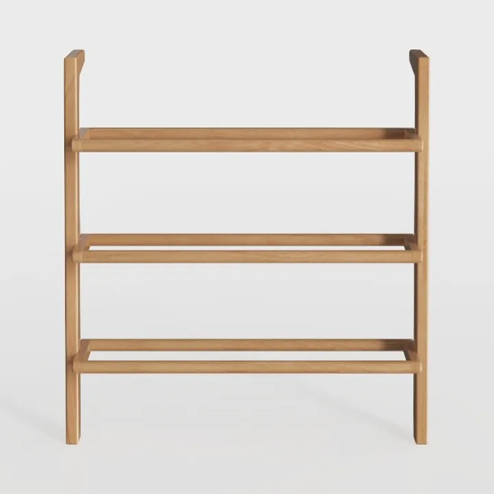 Minimalist Solid Oak Freestanding Shoe Rack Storage Shelf 3D Model