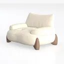 Minimalist Boucle Fabric Wooden Armchair 3D Model Left 45 Degree View