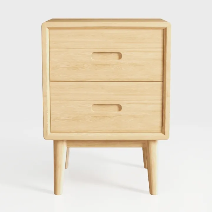 Minimalist Solid Oak Wood Nightstand With Two Drawers 3D Model