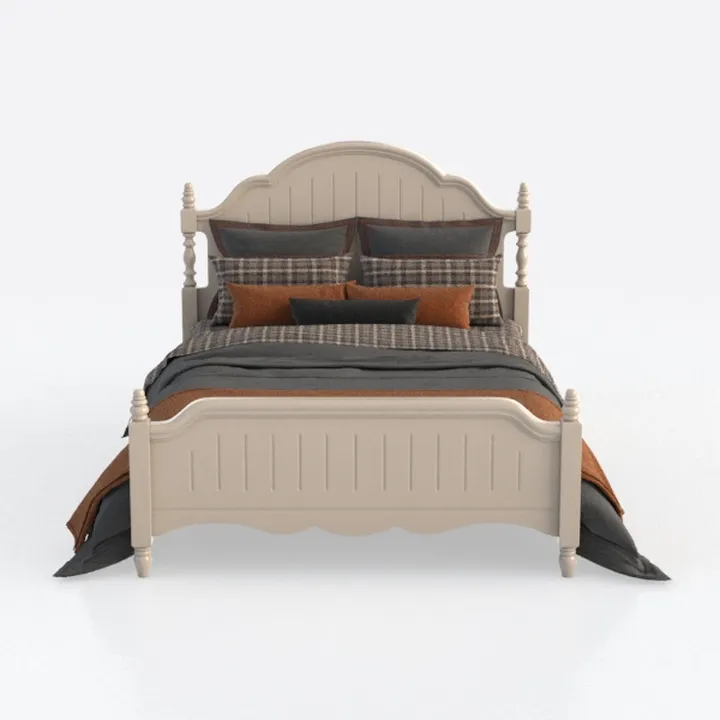 Vintage Solid Wood Classic King Size Bed 3D Model