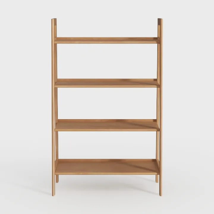 Minimalist Solid Oak Open Bookshelf 4 Tier Freestanding Storage 3D Model