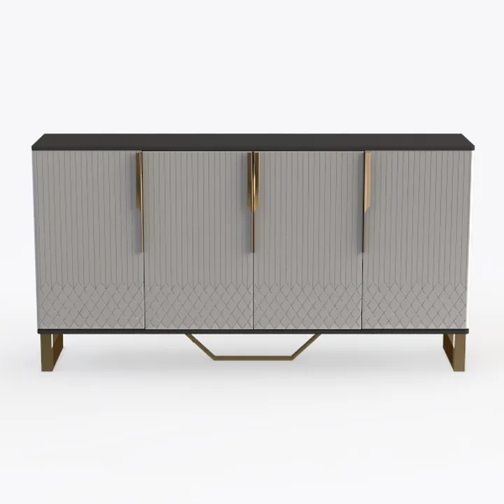 Modern Luxury Gold Accent Textured Wood Sideboard Cabinet 3D Model
