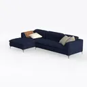 Modern Navy Fabric L Shaped Sectional Sofa with Throw Pillows 3D Model Left 45 Degree View