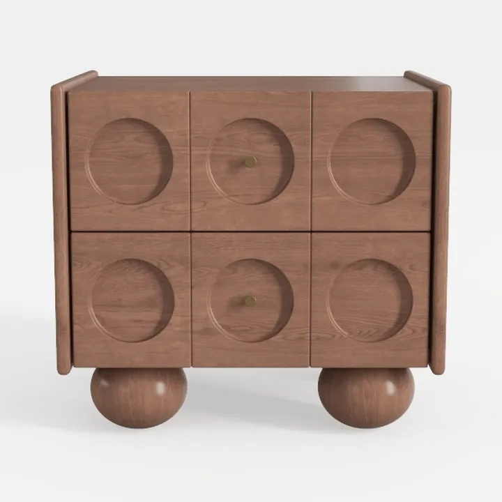 Minimalist Solid Walnut Wood 6 Drawer Dresser Cabinet 3D Model