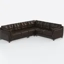 Dark Brown Leather Tufted L-Shaped Sectional Sofa 3D Model Right 45 Degree View