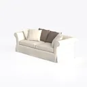 Minimalist Fabric 3 Seat Sofa With Throw Pillows 3D Model Left 45 Degree View