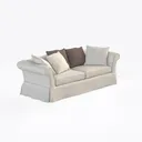 Minimalist Fabric 3 Seat Sofa With Throw Pillows 3D Model Right 45 Degree View