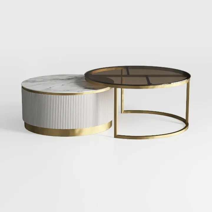 Modern Marble Glass Brass Nesting Round Coffee Table 3D Model