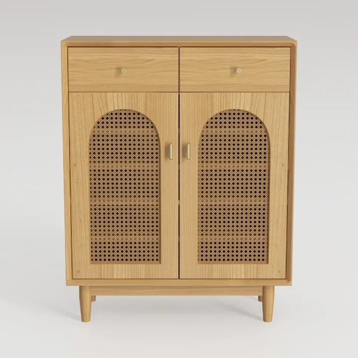 Minimalist Japandi Solid Wood Rattan Accent Cabinet 3D Model