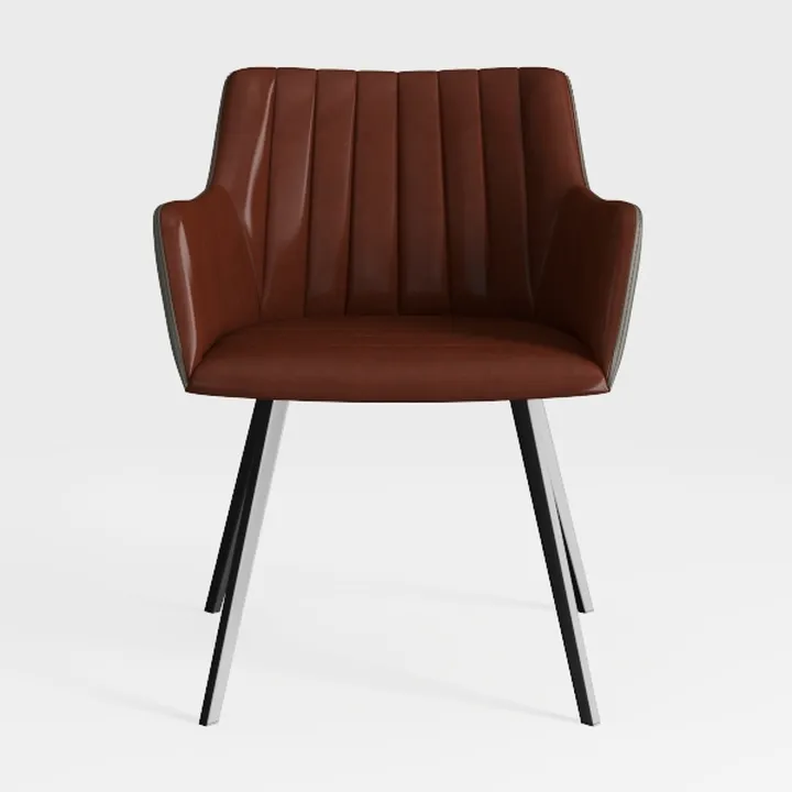 Modern Brown Leather Upholstered Armchair with Metal Legs 3D Model