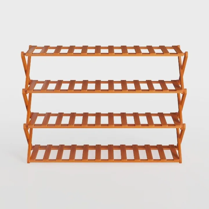 Minimalist Solid Wood Freestanding Shoe Rack Storage Shelf 3D Model