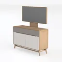Modern Two Tone Solid Wood Vanity Dresser with Mirror 3D Model Left 45 Degree View