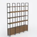 Modern Minimalist Solid Wood Metal Bookshelf With Cabinet Storage 3D Model Right 45 Degree View