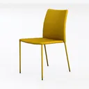 Minimalist Mustard Fabric Metal Dining Chair 3D Model Left 45 Degree View