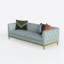 Modern Fabric Upholstered Gold Base 3 Seater Sofa 3D Model Left 45 Degree View