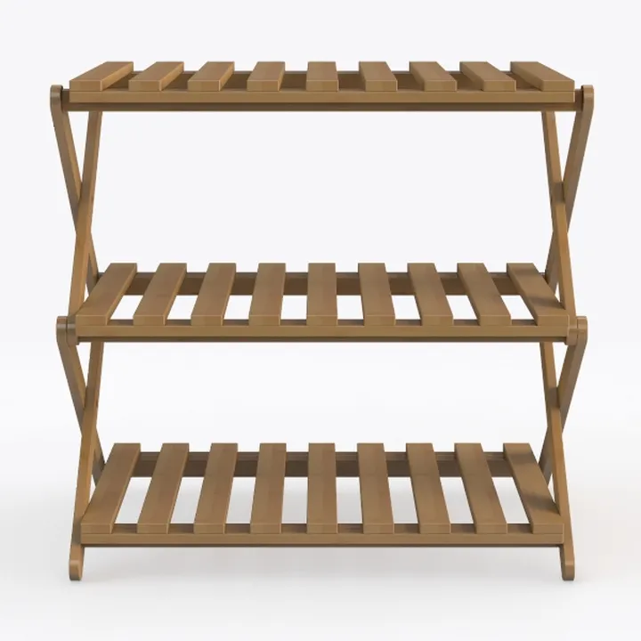 Minimalist Solid Wood 3 Tier Freestanding Shoe Rack Storage Shelf 3D Model