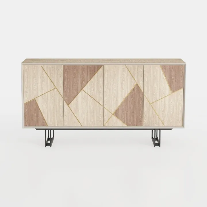Modern Geometric Pattern Solid Wood Metal Sideboard Cabinet 3D Model