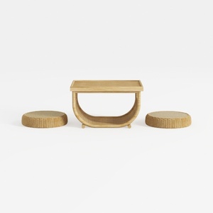 Rattan Minimalist Coffee Table and Ottoman Set 3D Model