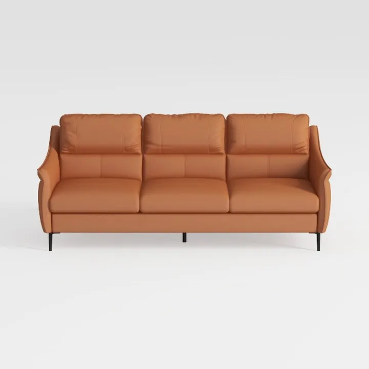 Modern Minimalist Tan Leather 3 Seater Sofa 3D Model