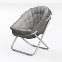 Modern Minimalist Fabric Tufted Folding Saucer Chair 3D Model Left 45 Degree View