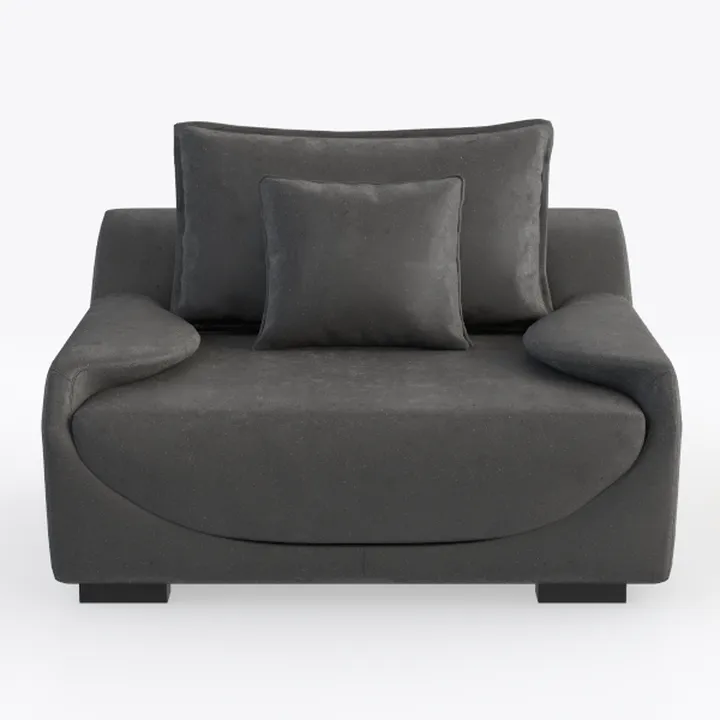 Minimalist Dark Fabric Armchair with Throw Pillows 3D Model
